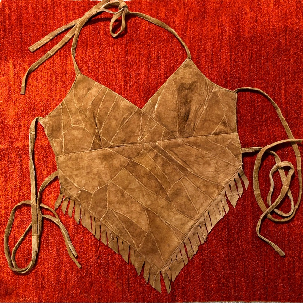 Vintage Leather Fringe Festival Halter Top